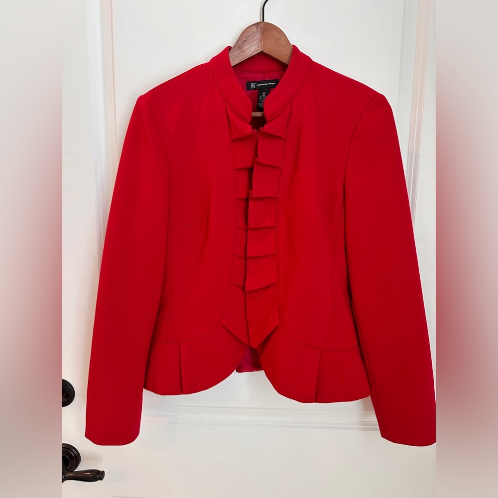 INC International Concepts Red Ruffle Fitted Jacket